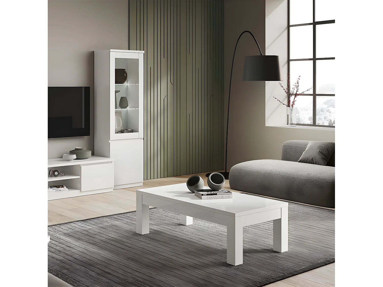 DEYTON - Table Basse L138cm Laquée Blanc Brillant