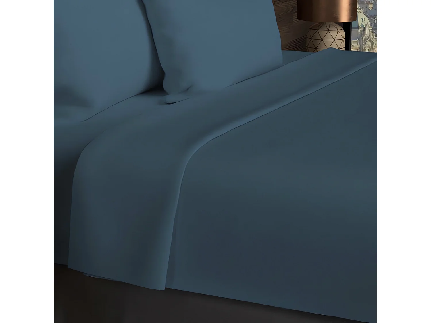 Drap plat en coton 57 fils 240x290 cm UNI bleu canard, par Soleil d'ocre