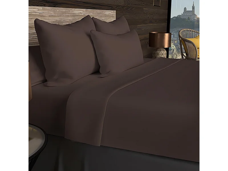 Drap plat en coton 57 fils 260x300 cm UNI brun, par Soleil d'ocre