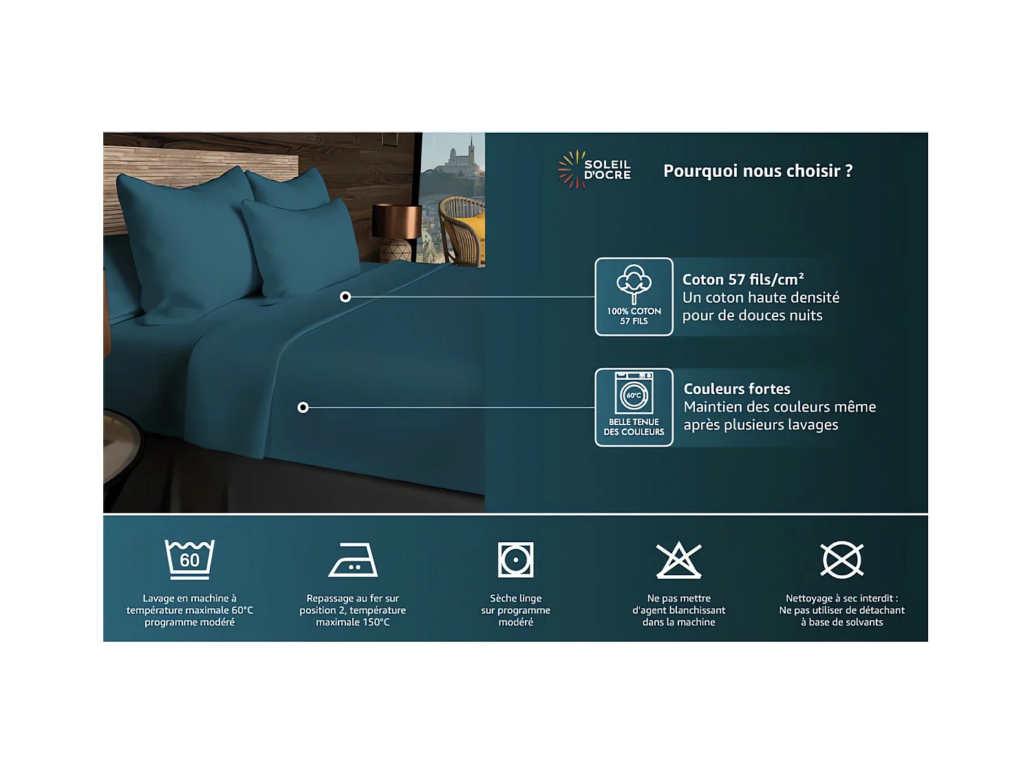 Sábana de algodón 57 hilos 180x290 cm UNI castaño