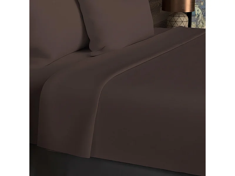 Drap plat en coton 57 fils 180x290 cm UNI brun, par Soleil d'ocre