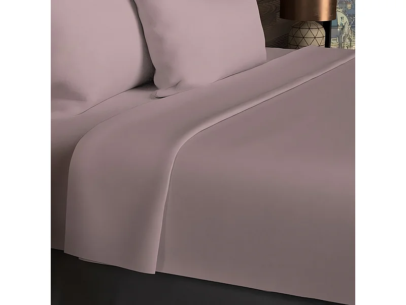 Drap plat en coton 57 fils 240x290 cm UNI vieux rose, par Soleil d'ocre