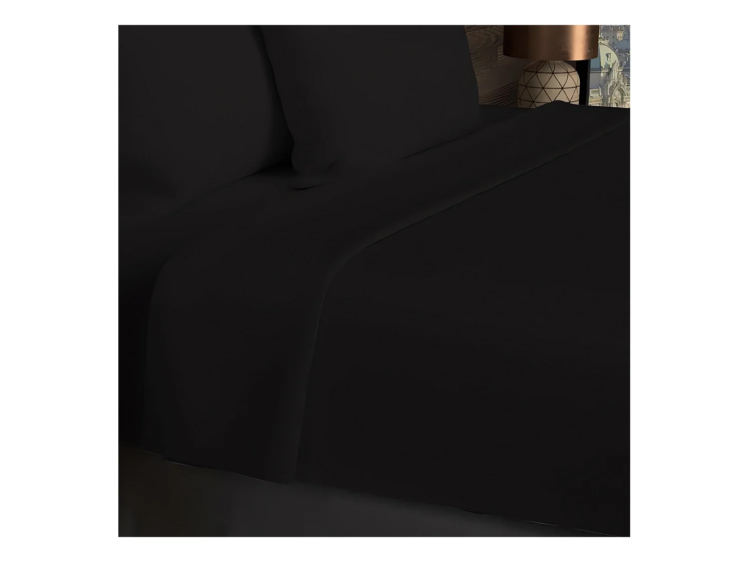 Drap plat en coton 57 fils 240x290 cm UNI noir, par Soleil d'ocre