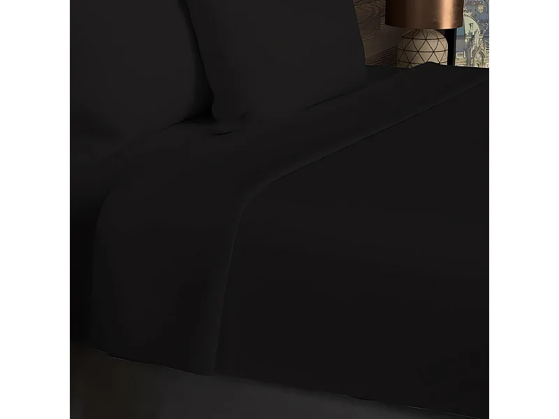 Drap plat en coton 57 fils 240x290 cm UNI noir, par Soleil d'ocre