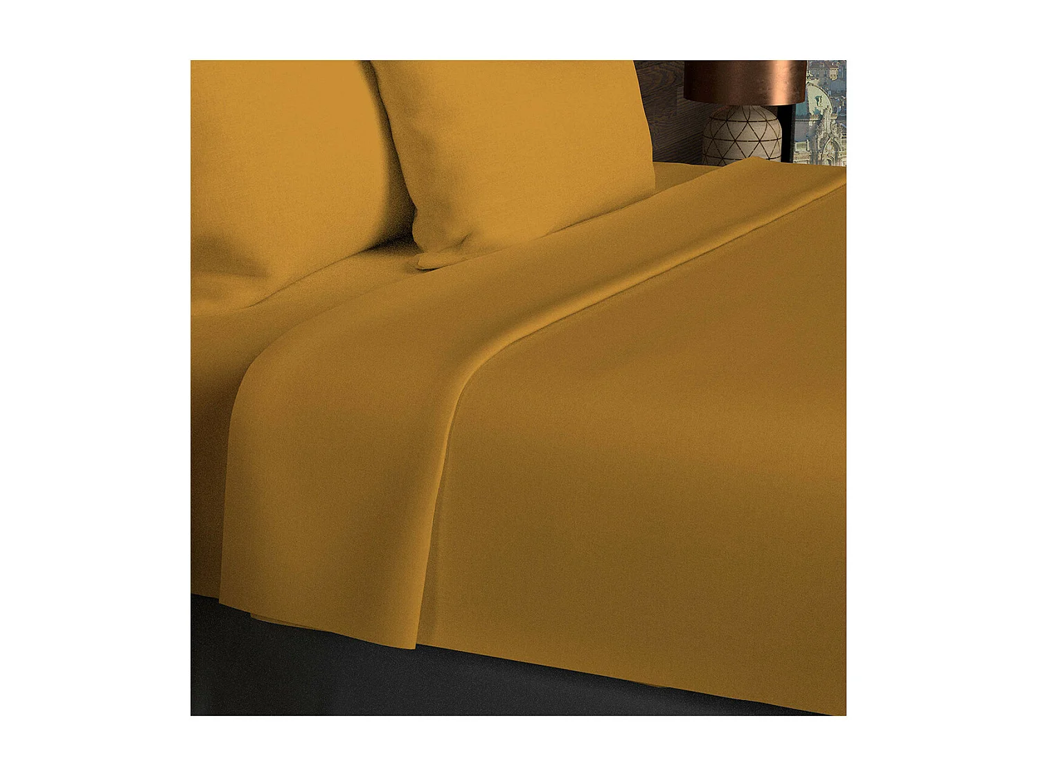 Drap plat en coton 57 fils 260x300 cm UNI moutarde, par Soleil d'ocre