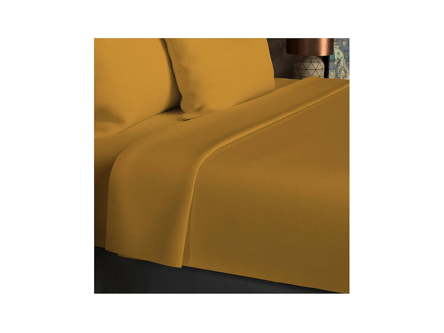 Drap plat en coton 57 fils 260x300 cm UNI moutarde, par Soleil d'ocre
