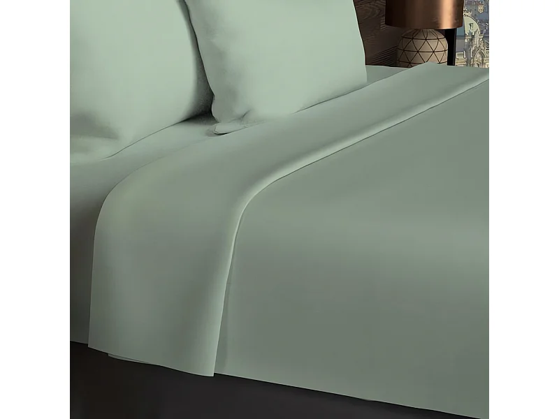 Drap plat en coton 57 fils 180x290 cm UNI vert d'eau, par Soleil d'ocre