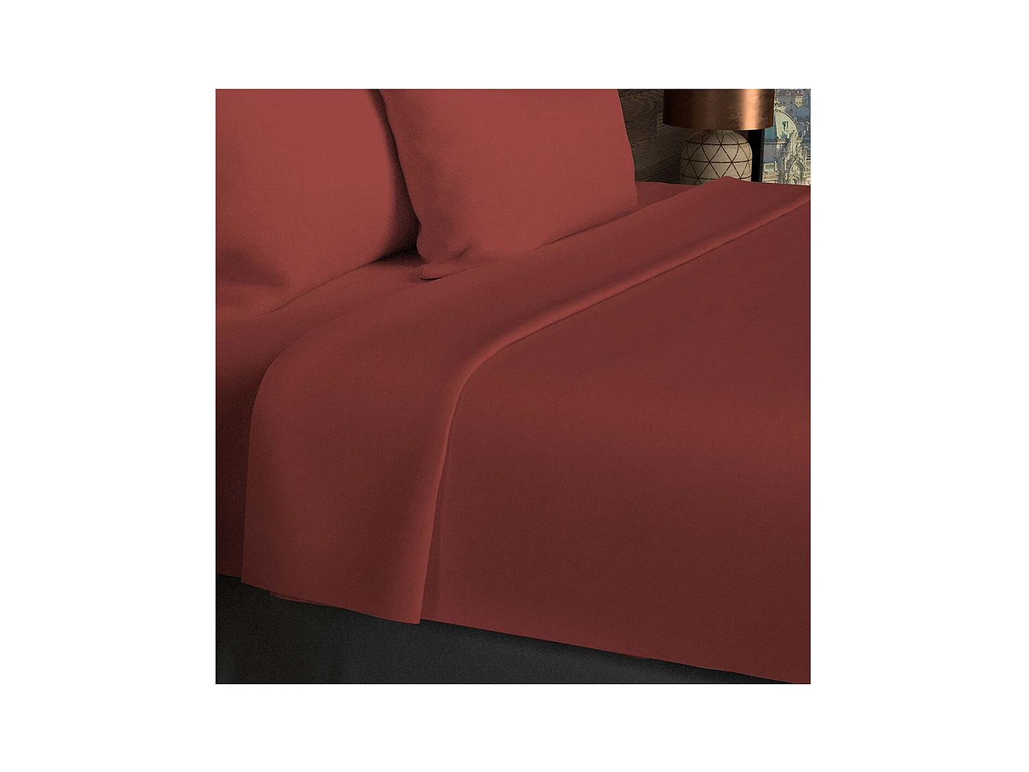 Drap plat en coton 57 fils 260x300 cm UNI brique, par Soleil d'ocre