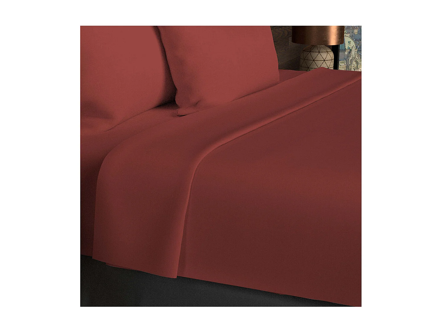 Drap plat en coton 57 fils 260x300 cm UNI brique, par Soleil d'ocre