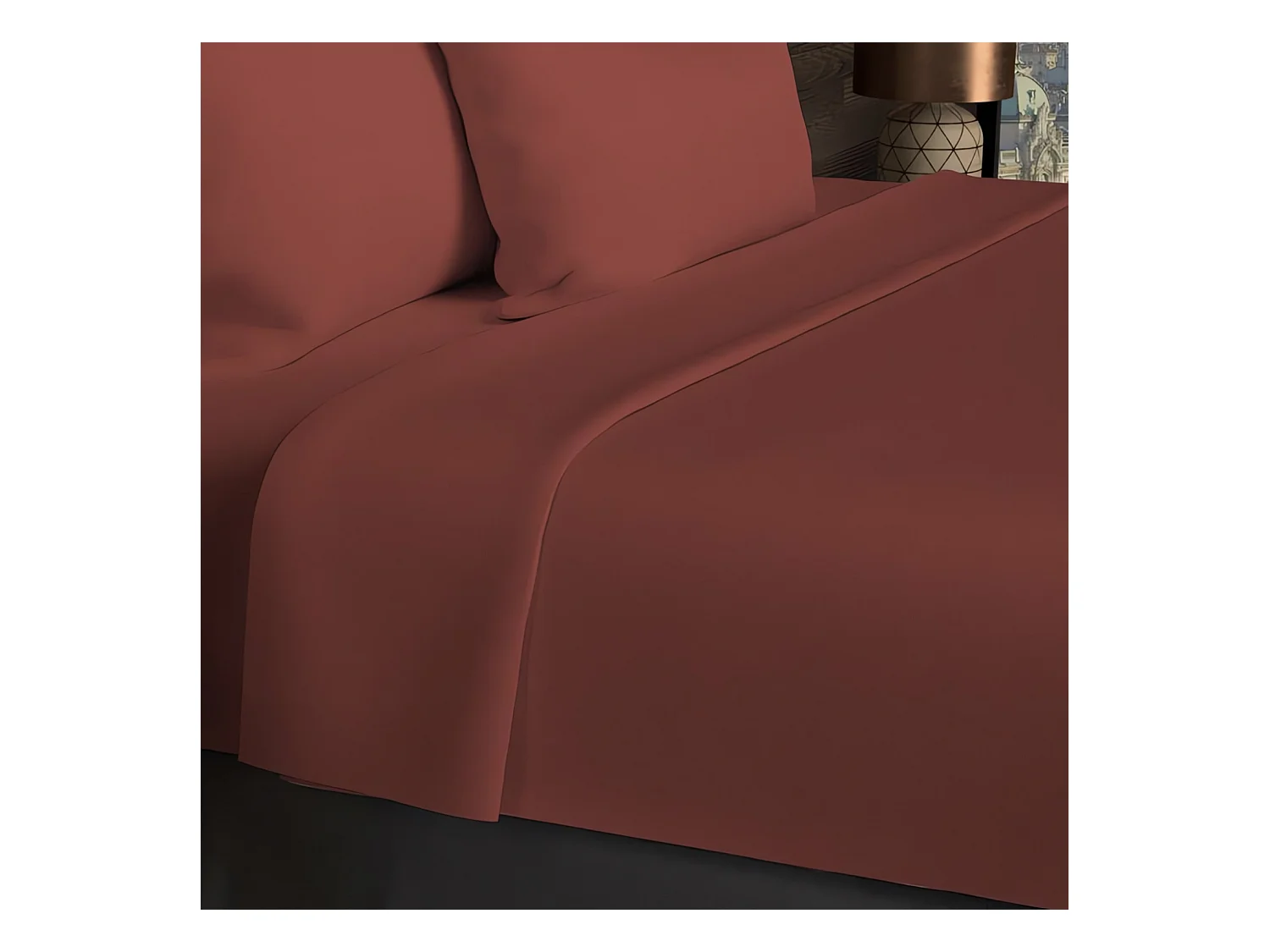 Drap plat en coton 57 fils 240x290 cm UNI brique, par Soleil d'ocre