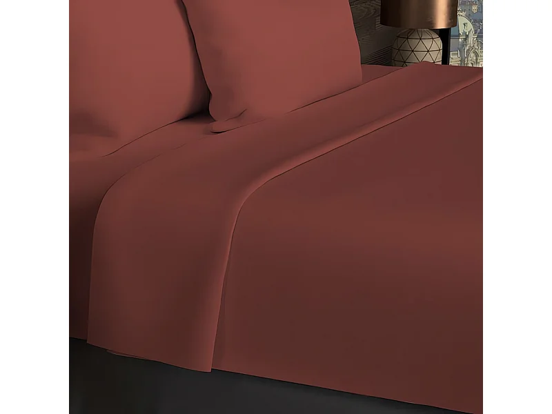 Drap plat en coton 57 fils 240x290 cm UNI brique, par Soleil d'ocre