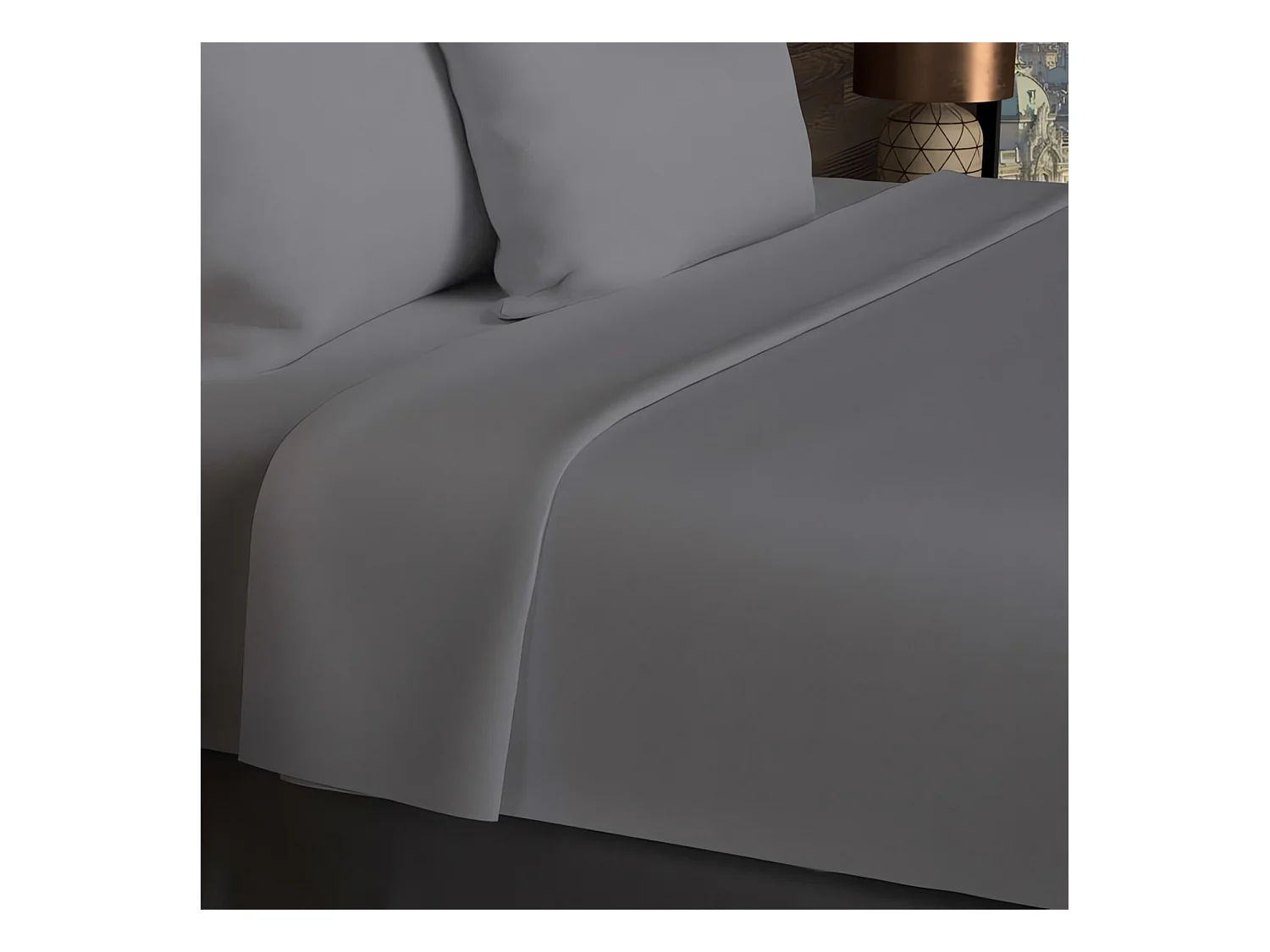 Drap plat en coton 57 fils 240x290 cm UNI gris, par Soleil d'ocre