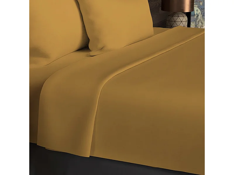 Drap plat en coton 57 fils 180x290 cm UNI moutarde, par Soleil d'ocre