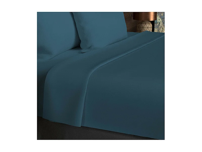 Drap plat en coton 57 fils 260x300 cm UNI bleu canard, par Soleil d'ocre