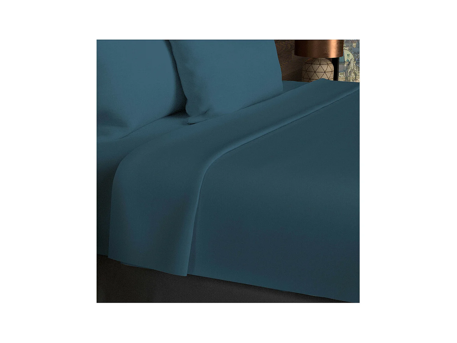 Drap plat en coton 57 fils 260x300 cm UNI bleu canard, par Soleil d'ocre