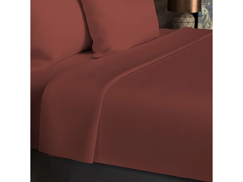 Drap plat en coton 57 fils 180x290 cm UNI brique, par Soleil d'ocre