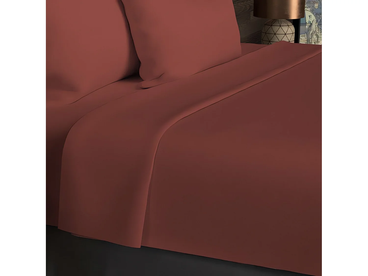 Drap plat en coton 57 fils 180x290 cm UNI brique, par Soleil d'ocre