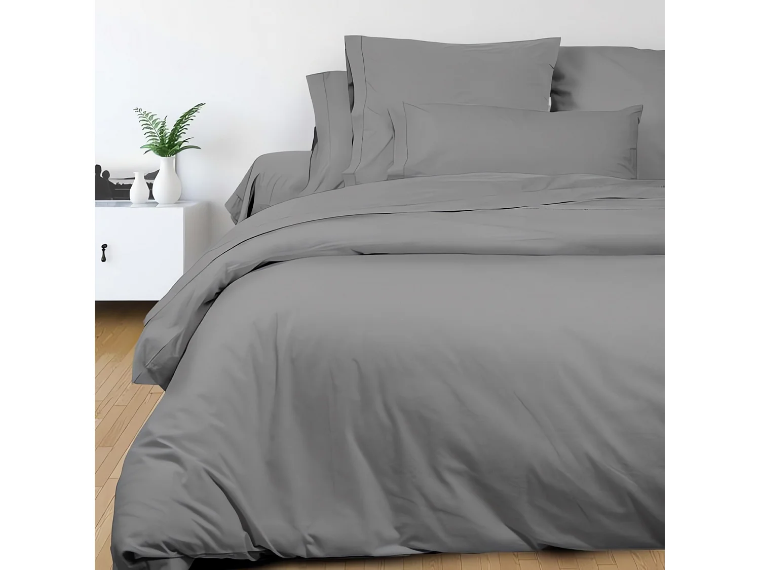 Drap plat en coton 260x300 cm PERCALE gris, par Soleil d'ocre