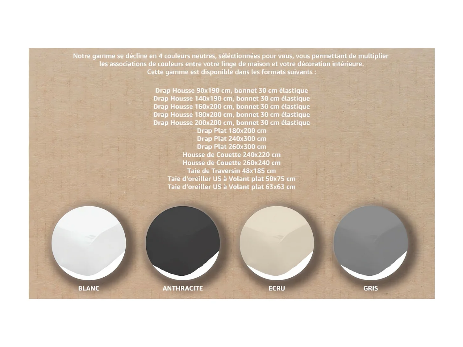 Drap plat en coton 260x300 cm PERCALE gris, par Soleil d'ocre