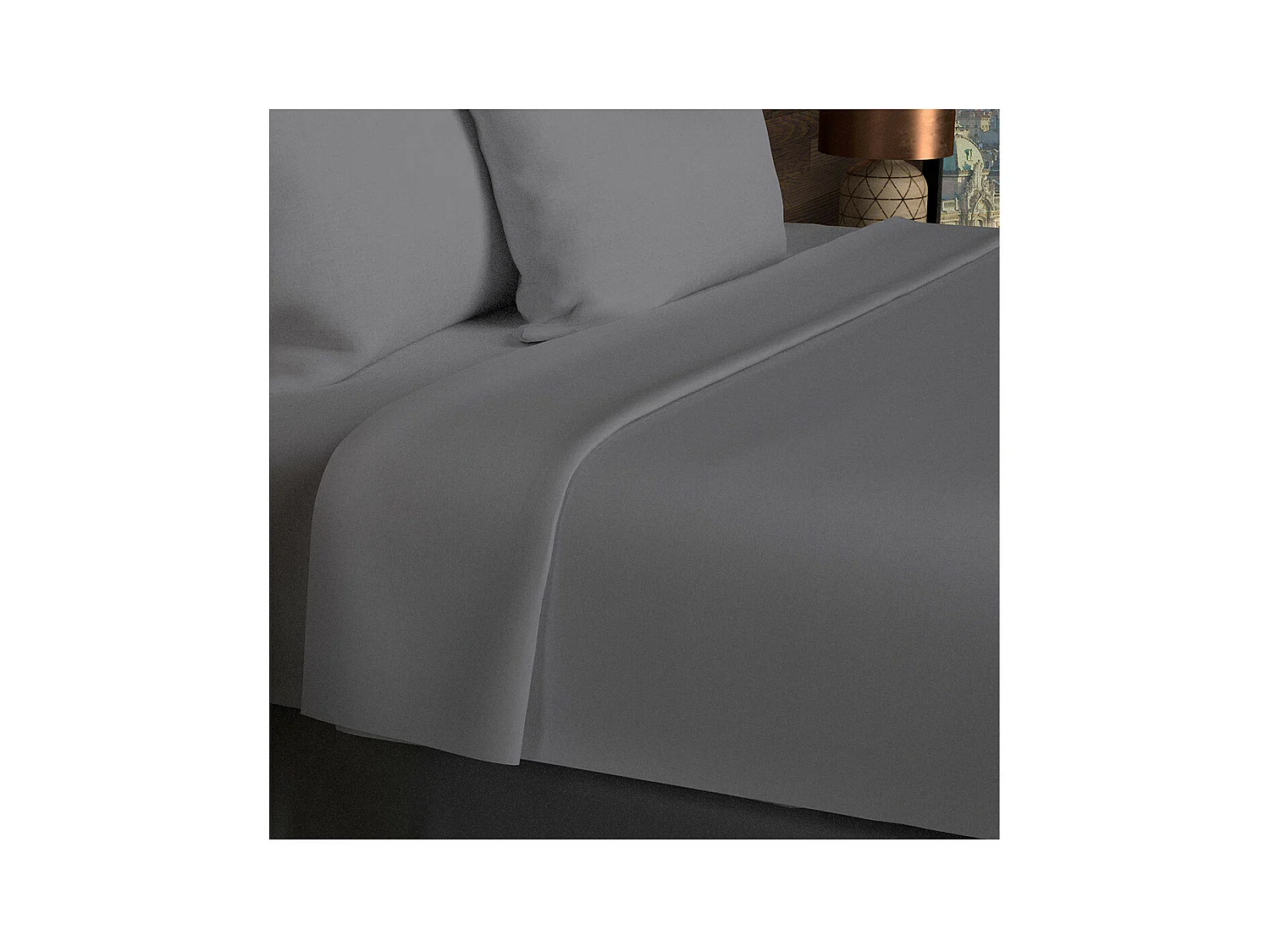 Drap plat en coton 57 fils 260x300 cm UNI gris, par Soleil d'ocre