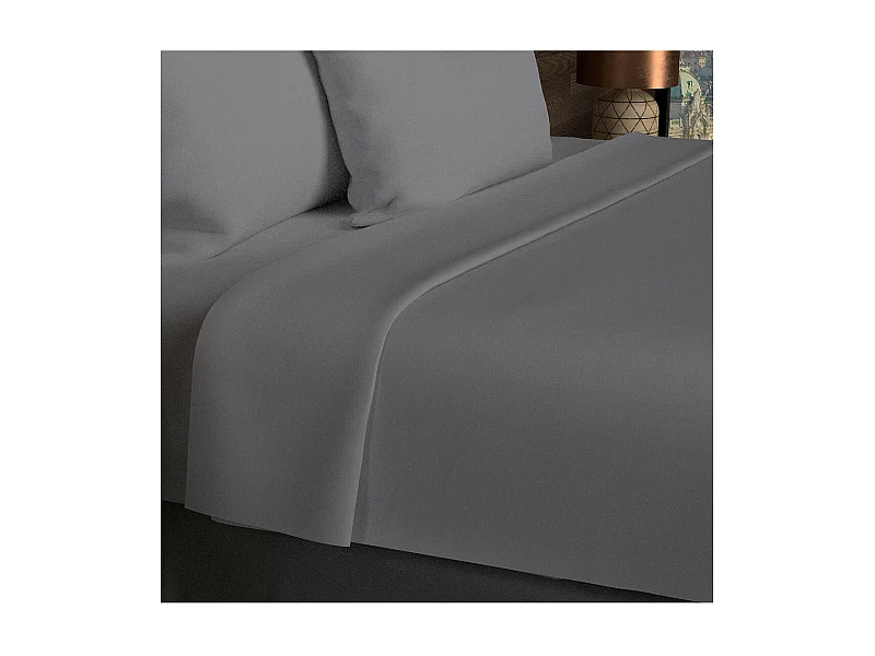 Drap plat en coton 57 fils 260x300 cm UNI gris, par Soleil d'ocre