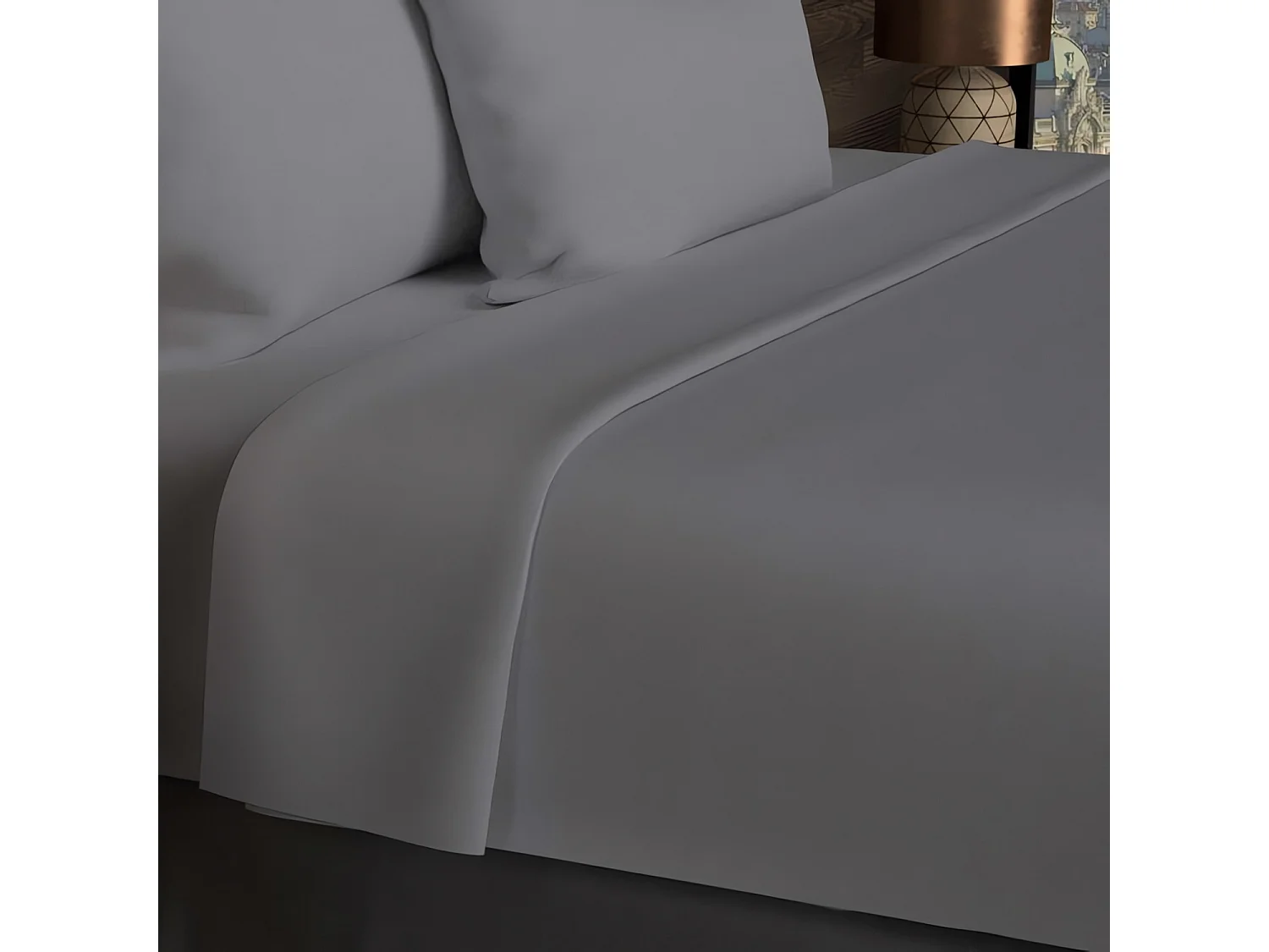 Drap plat en coton 57 fils 180x290 cm UNI gris, par Soleil d'ocre