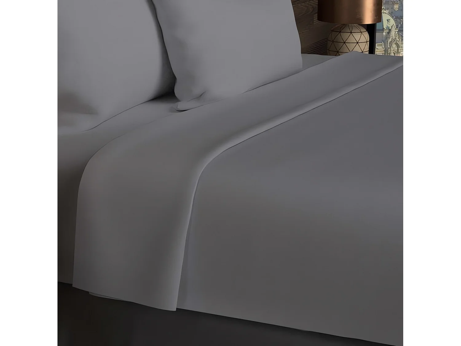 Drap plat en coton 57 fils 180x290 cm UNI gris, par Soleil d'ocre