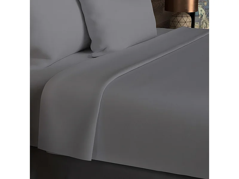 Drap plat en coton 57 fils 180x290 cm UNI gris, par Soleil d'ocre