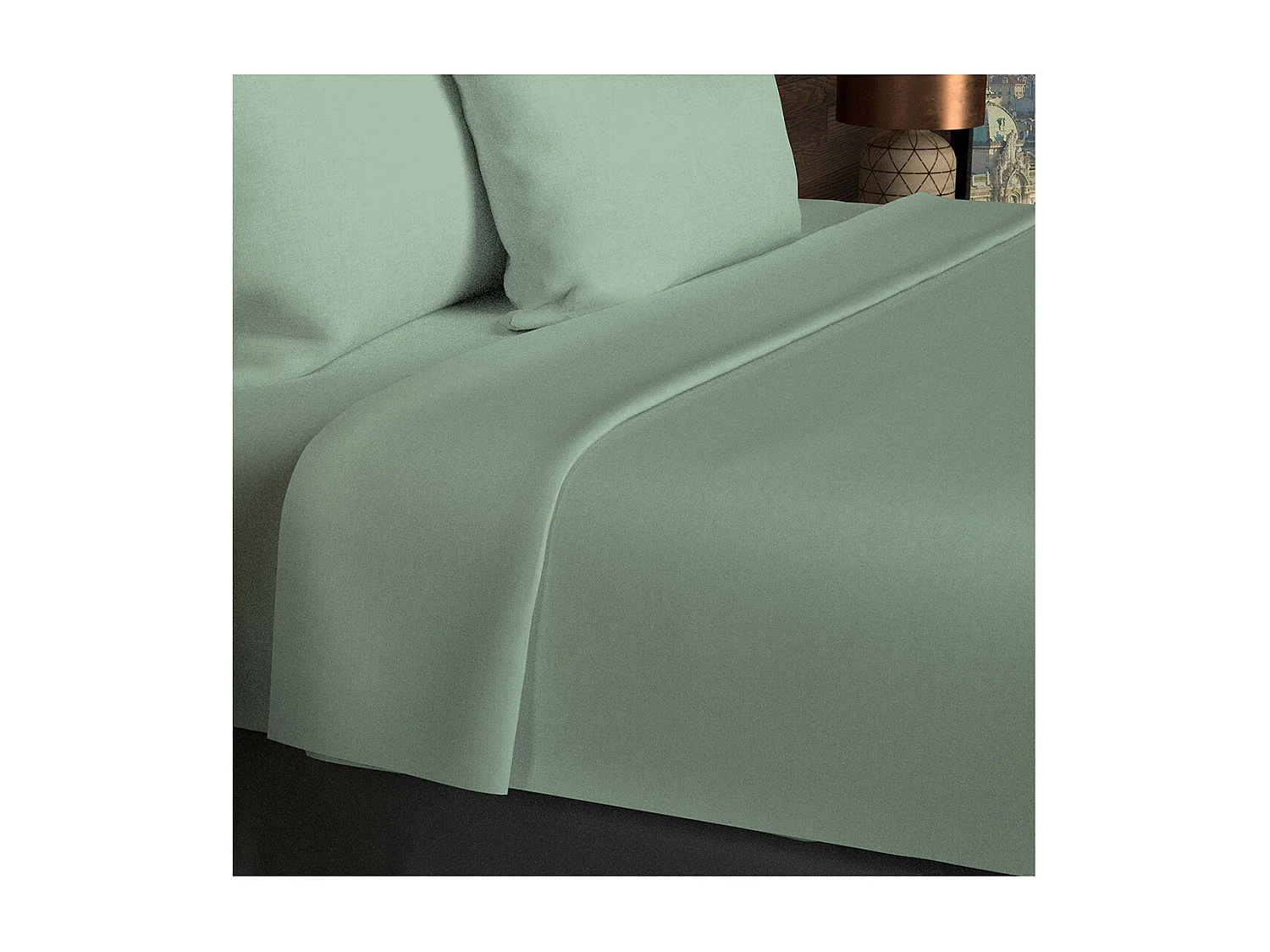 Drap plat en coton 57 fils 260x300 cm UNI vert eau, par Soleil d'ocre