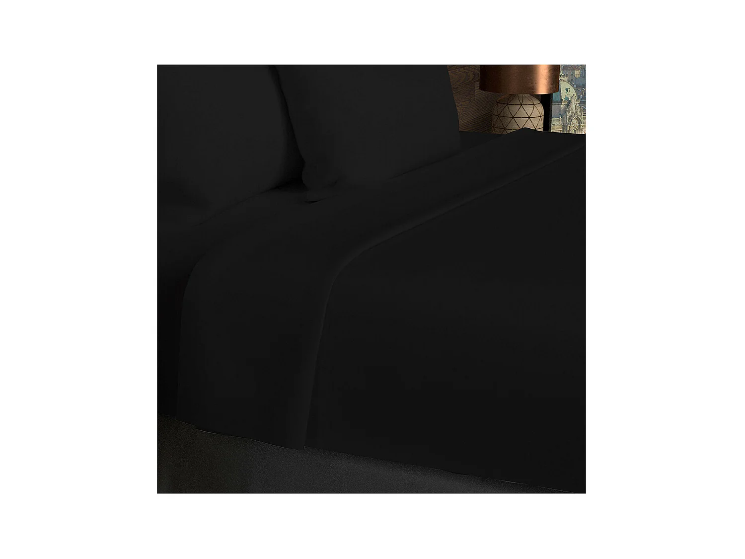 Drap plat en coton 57 fils 260x300 cm UNI noir, par Soleil d'Ocre