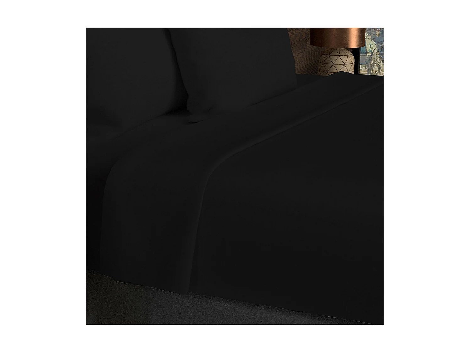 Drap plat en coton 57 fils 260x300 cm UNI noir, par Soleil d'Ocre