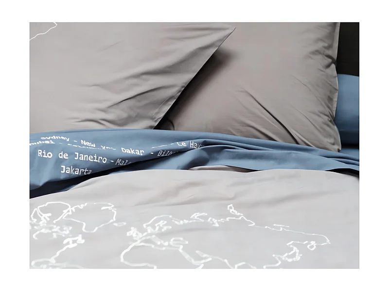 Drap plat 180x290 cm brodé NAVIGATEUR par Sylvie Thiriez