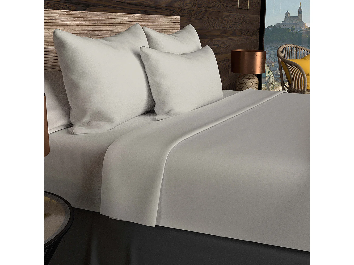 Drap plat en coton 57 fils 260x300 cm UNI lin, par Soleil d'ocre