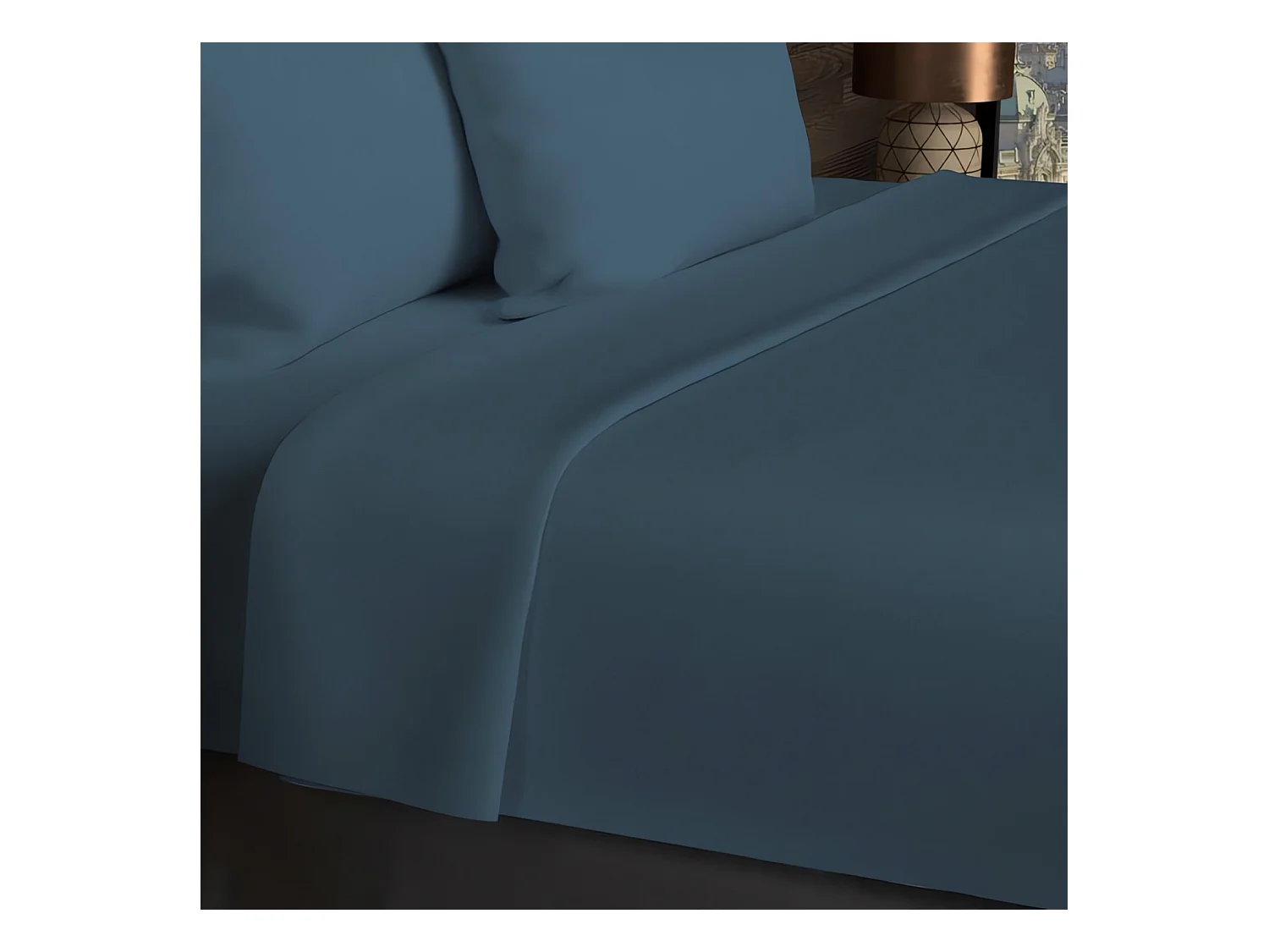 Drap plat en coton 57 fils 180x290 cm UNI bleu canard, par Soleil d'ocre