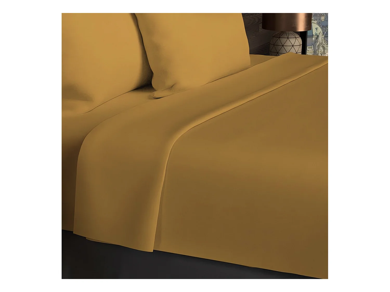 Drap plat en coton 57 fils 240x290 cm UNI moutarde, par Soleil d'ocre