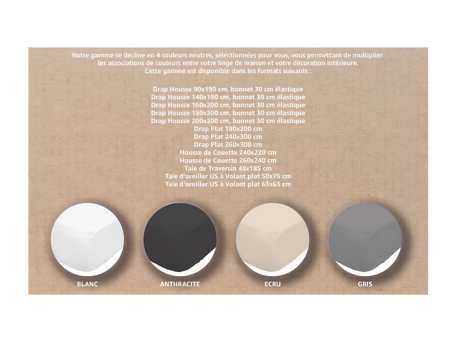 Drap plat en coton 260x300 cm PERCALE anthracite, par Soleil d'ocre