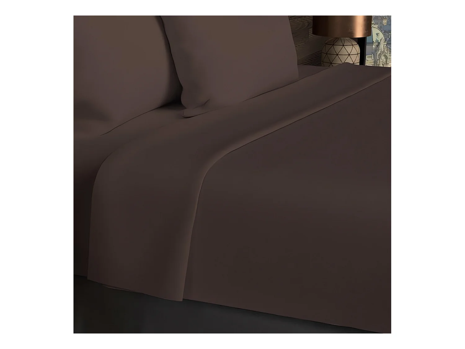 Drap plat en coton 57 fils 240x290 cm UNI brun, par Soleil d'ocre
