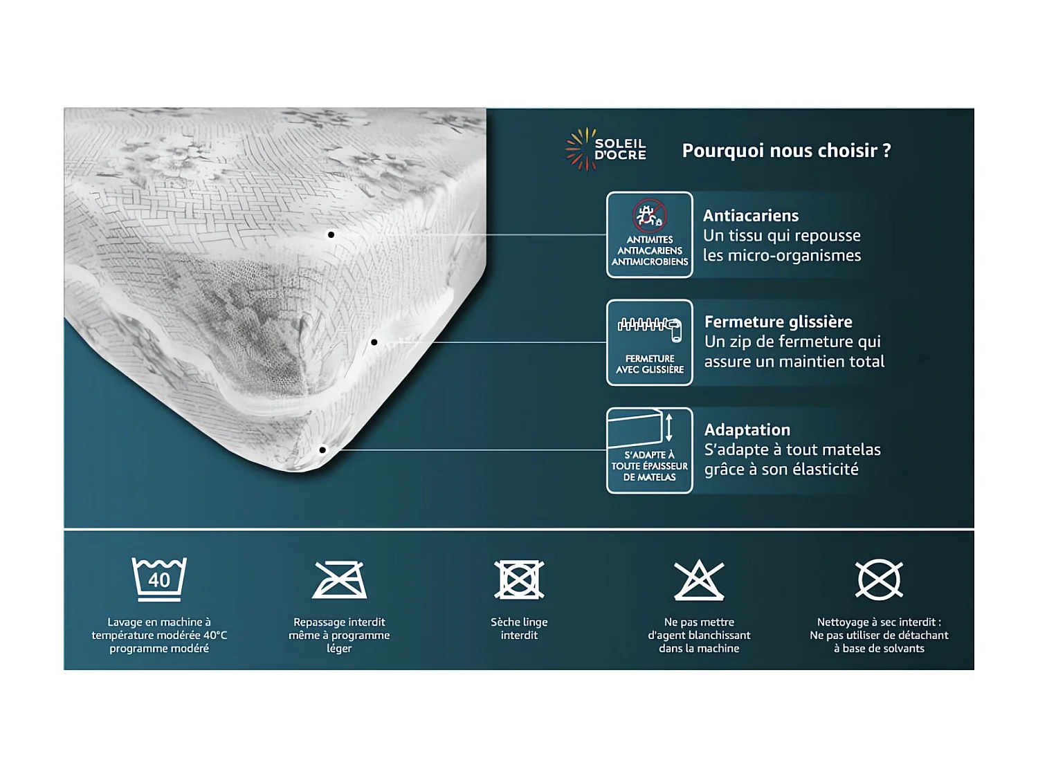 Housse rénove matelas 90x190 cm, par Soleil d'ocre