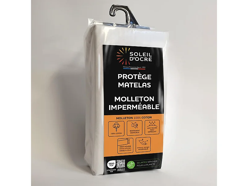 Protege matelas coton 90x200 cm MOLLETON imperméable, par Soleil d'ocre