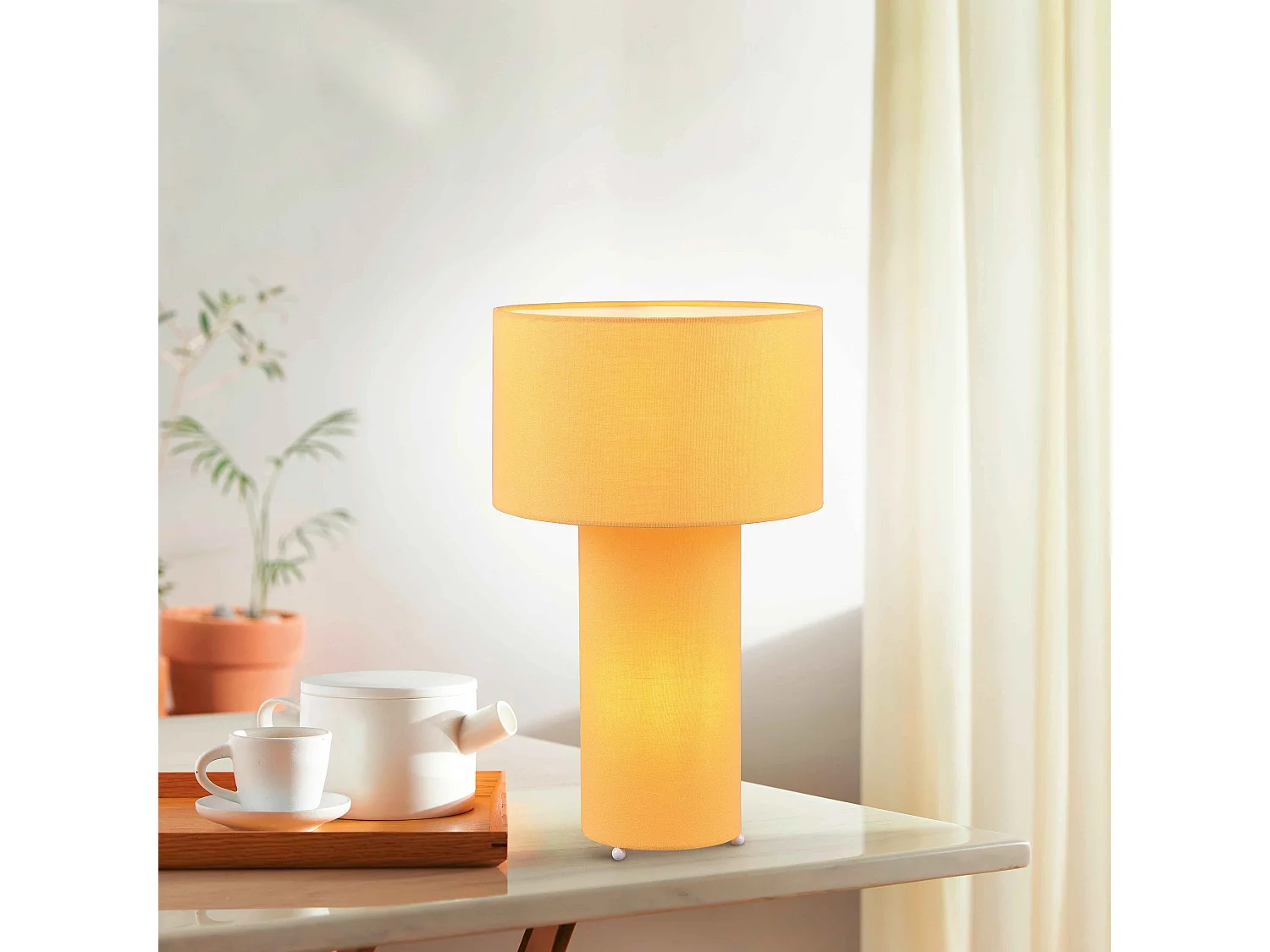 Lampada da tavolo con base illuminata, giallo, H 40 cm, Bale