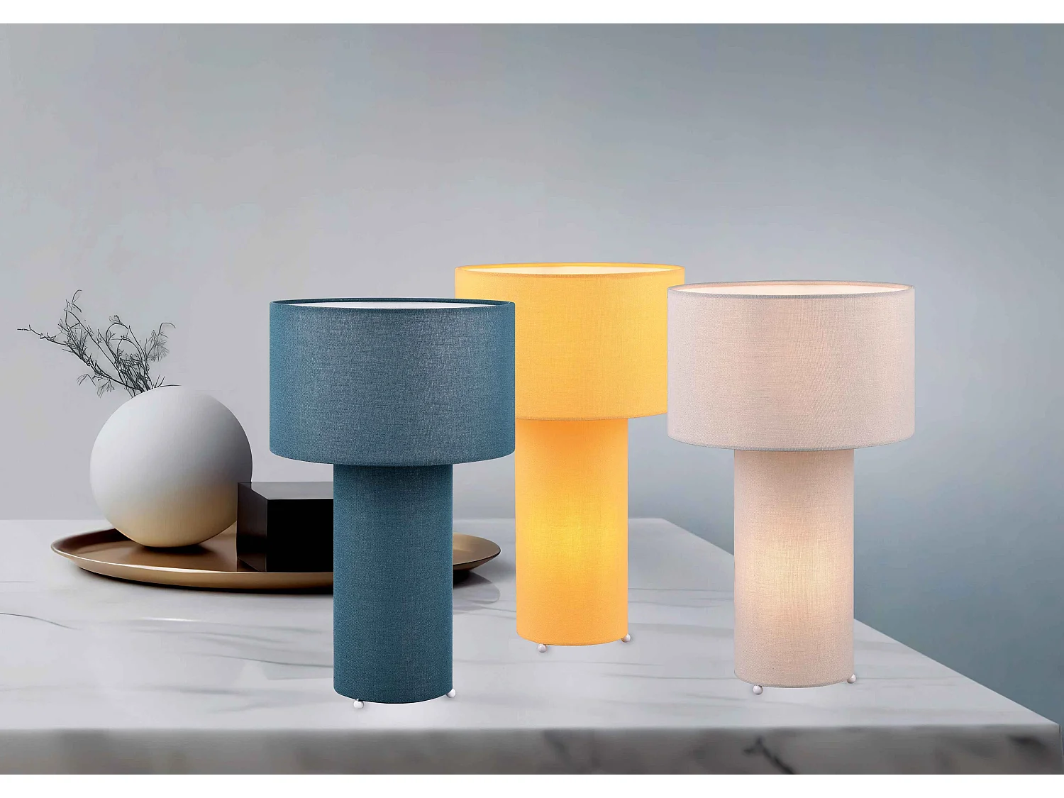 Lampada da tavolo con base illuminata, grigio pastello, H 40 cm, Bale