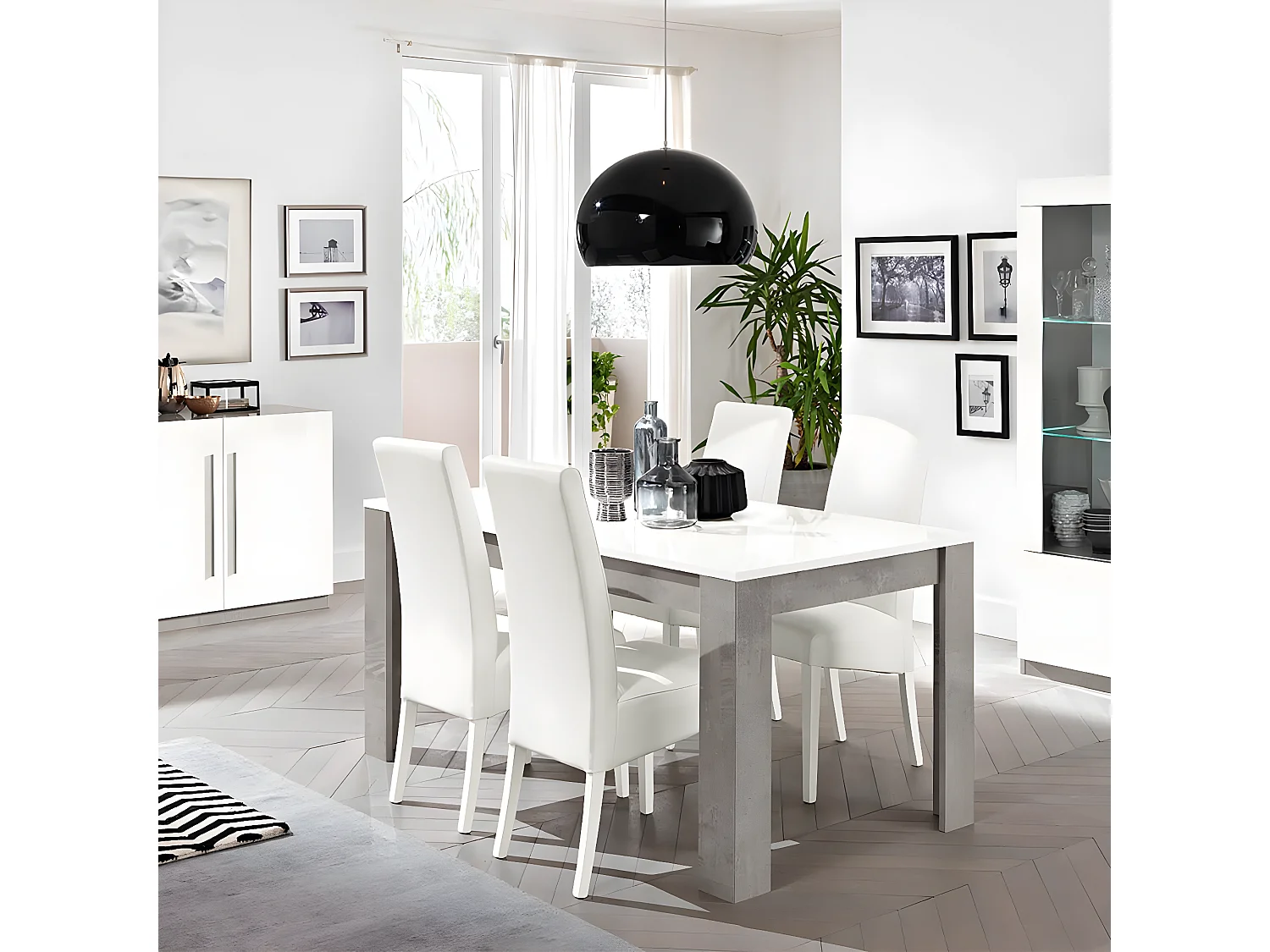 CLARK - Table de Repas Rectangulaire 160x90cm Laquée Blanc et Marbre