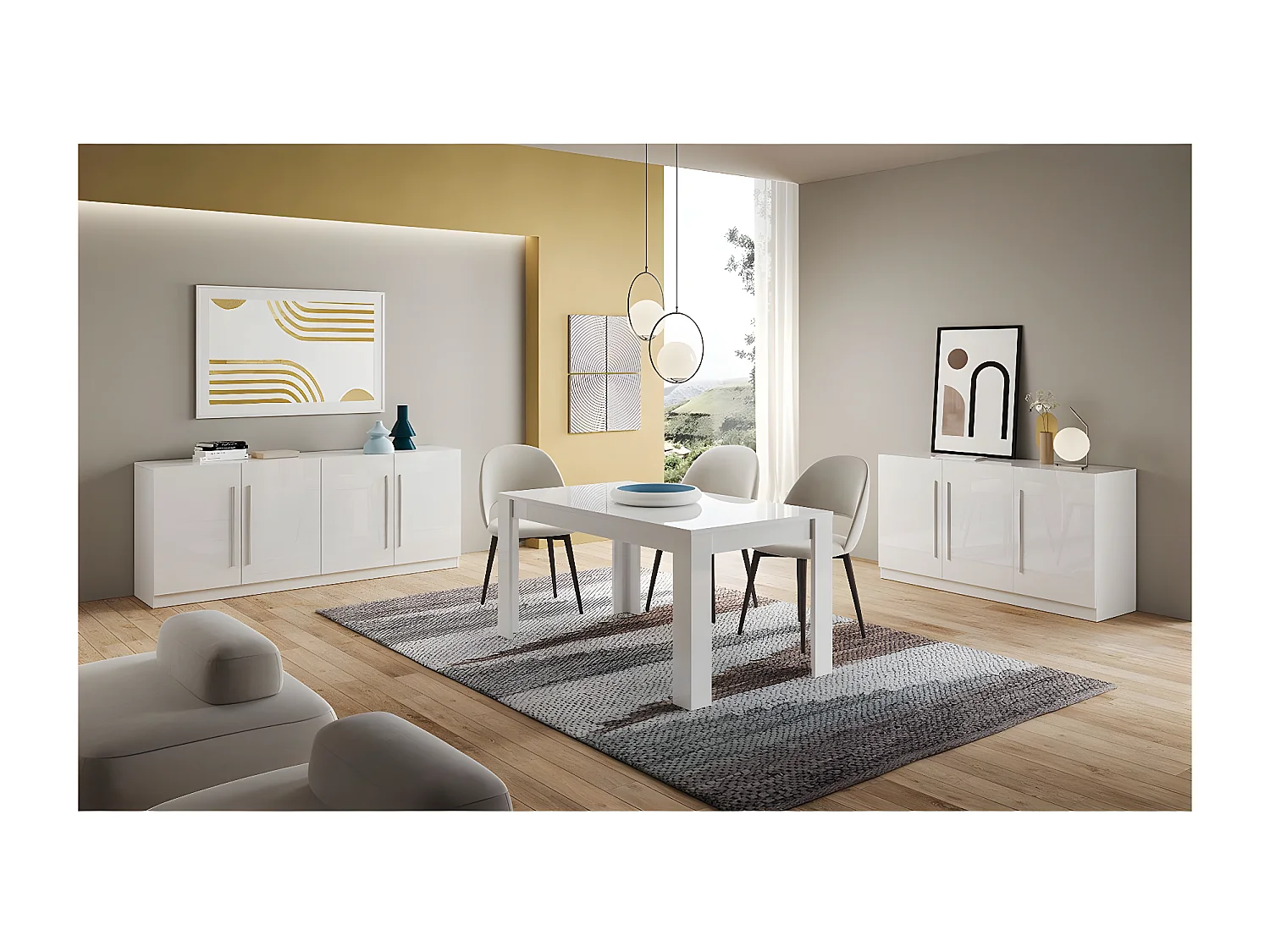 CLARK - Table de Repas Rectangulaire 160x90cm Laquée Blanc et Marbre