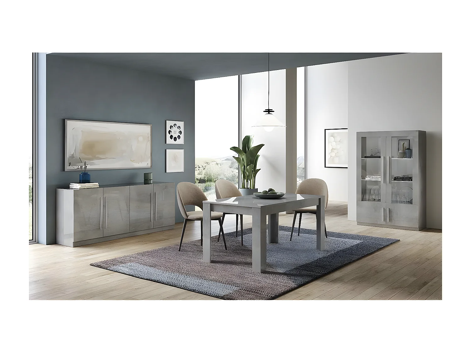 CLARK - Table de Repas Rectangulaire 190x90cm Laquée Effet Marbre