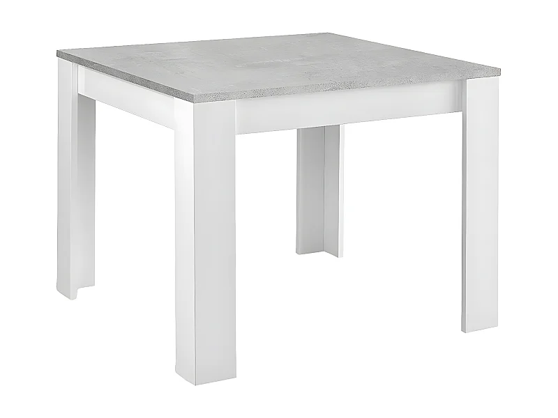 DENAE - Table Carrée 100cm Laquée Blanc Brillant et Gris Marbré