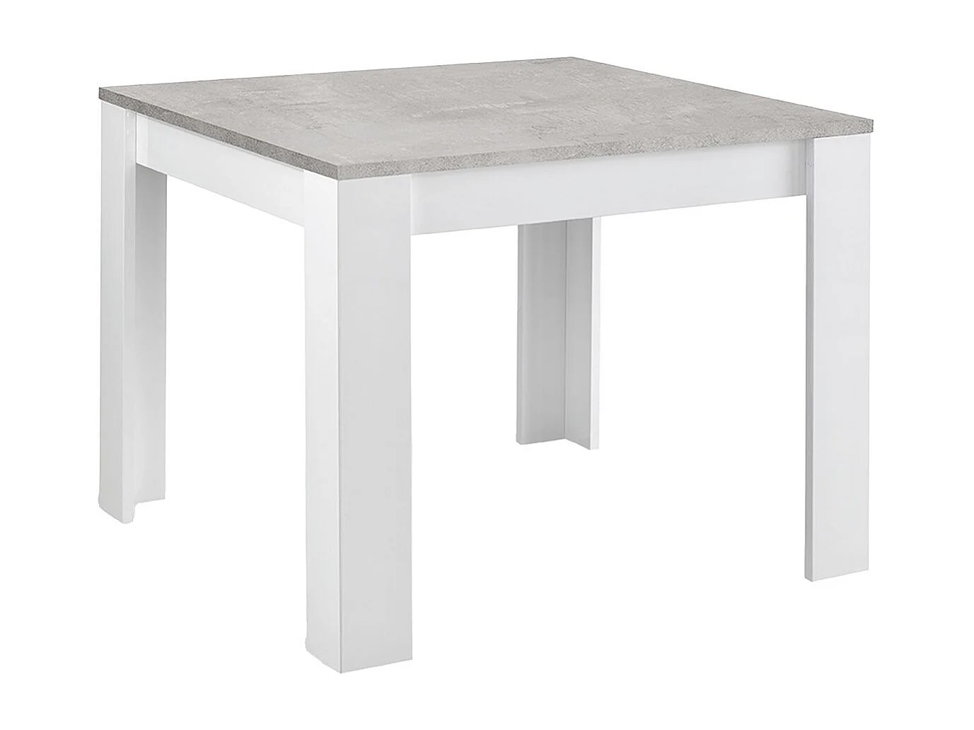 DENAE - Table Carrée 100cm Laquée Blanc Brillant et Gris Marbré