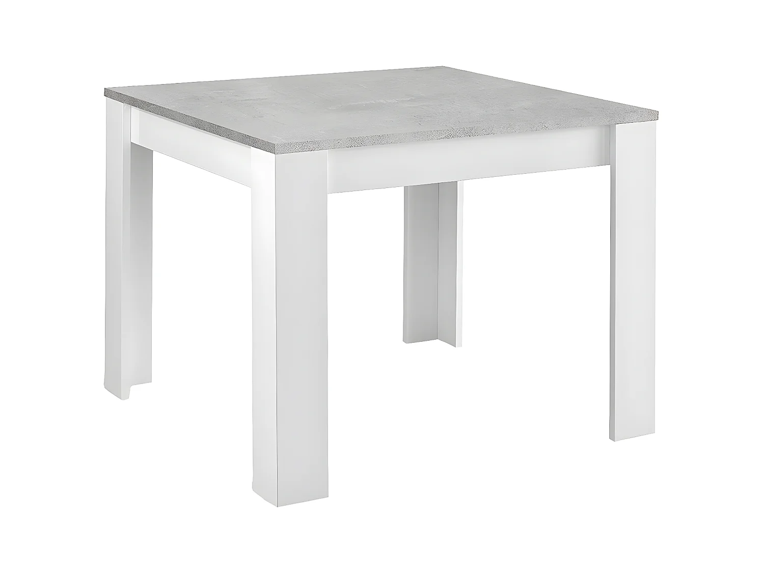 DENAE - Table Carrée 100cm Laquée Blanc Brillant et Gris Marbré