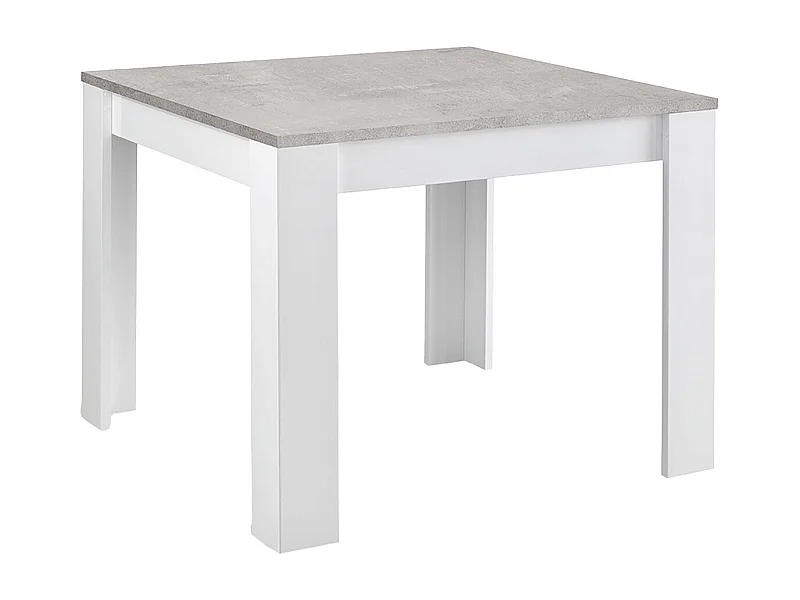 DENAE - Table Carrée 100cm Laquée Blanc Brillant et Gris Marbré