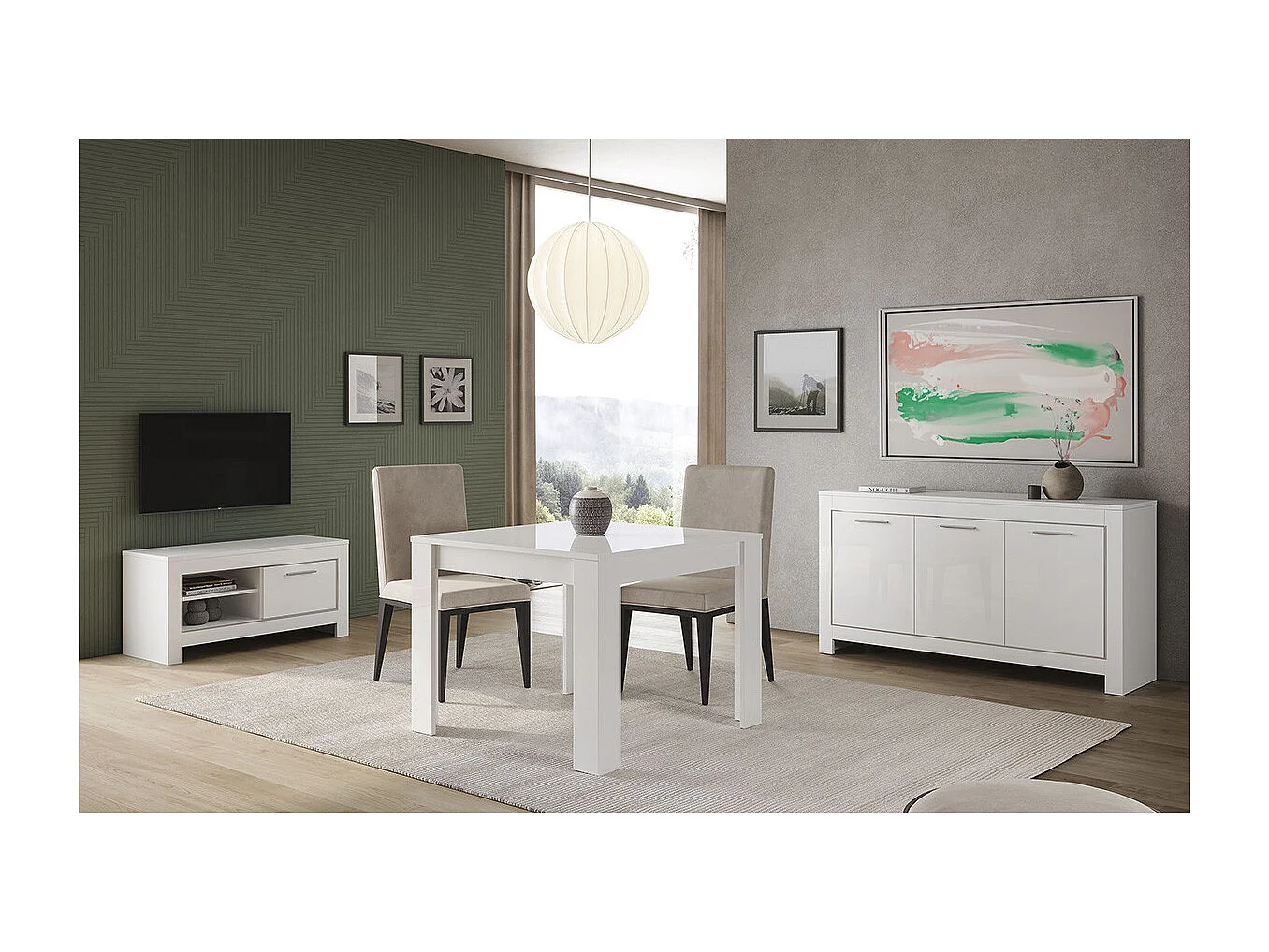 DENAE - Table de Repas Carrée 100cm Laquée Blanc Brillant