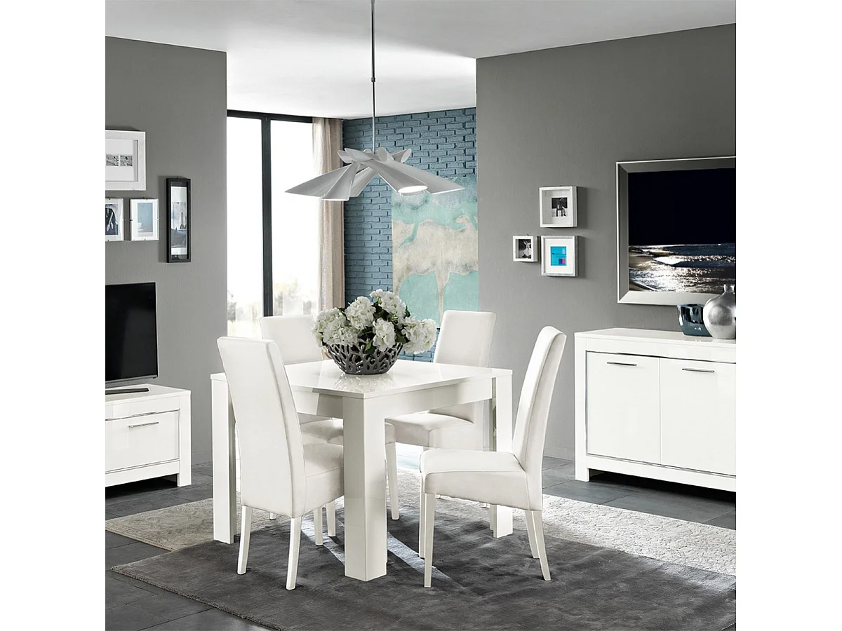 DENAE - Table de Repas Carrée 100cm Laquée Blanc Brillant